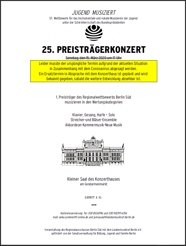 25. Preisträgerkonzert Jugend musiziert Berlin Süd 2020